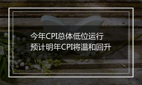 今年CPI总体低位运行 预计明年CPI将温和回升