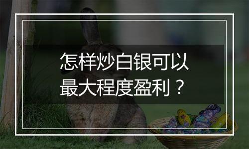 怎样炒白银可以最大程度盈利？