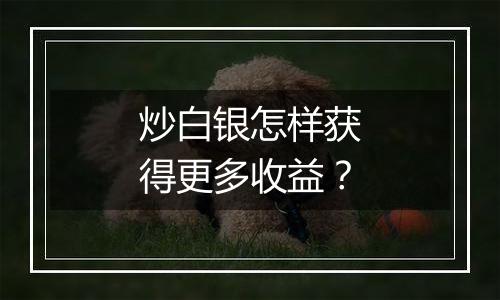 炒白银怎样获得更多收益？