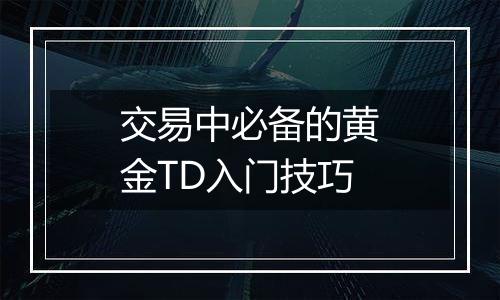 交易中必备的黄金TD入门技巧