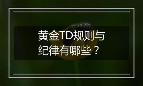 黄金TD规则与纪律有哪些？