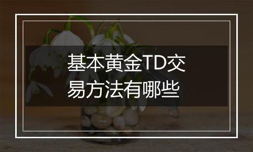 基本黄金TD交易方法有哪些