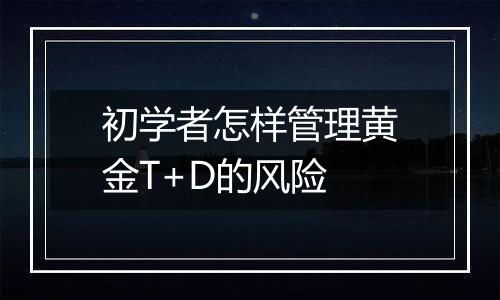 初学者怎样管理黄金T+D的风险