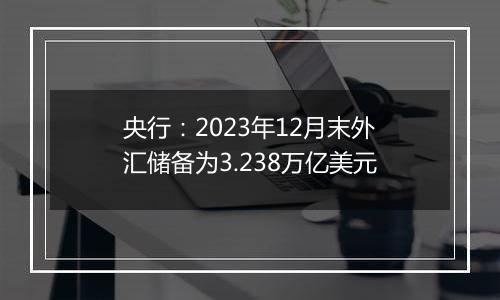 央行：2023年12月末外汇储备为3.238万亿美元