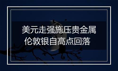 美元走强施压贵金属 伦敦银自高点回落