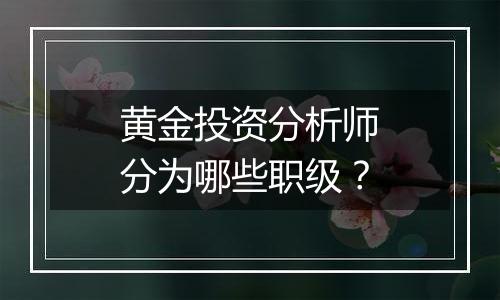 黄金投资分析师分为哪些职级？