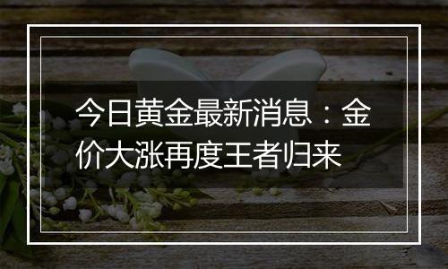 今日黄金最新消息：金价大涨再度王者归来