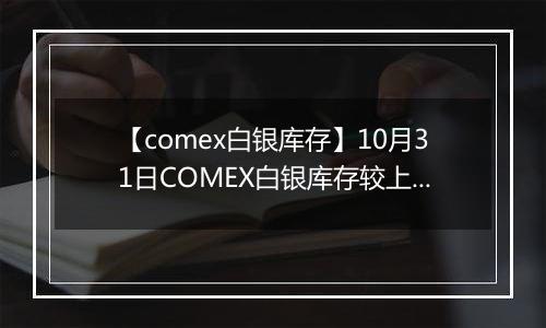 【comex白银库存】10月31日COMEX白银库存较上一日增持18.69吨