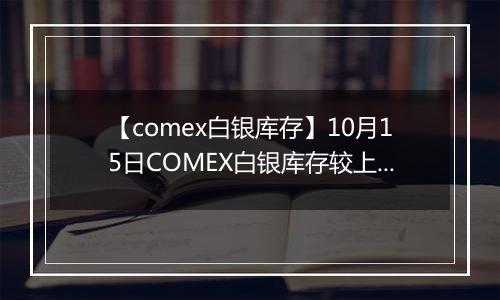 【comex白银库存】10月15日COMEX白银库存较上一日增持18.28吨