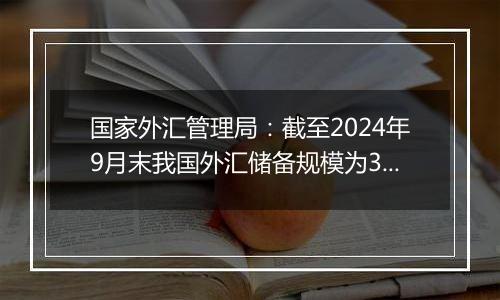 国家外汇管理局：截至2024年9月末我国外汇储备规模为33164亿美元 较8月末上升282亿美元