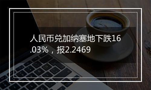 人民币兑加纳塞地下跌16.03%，报2.2469