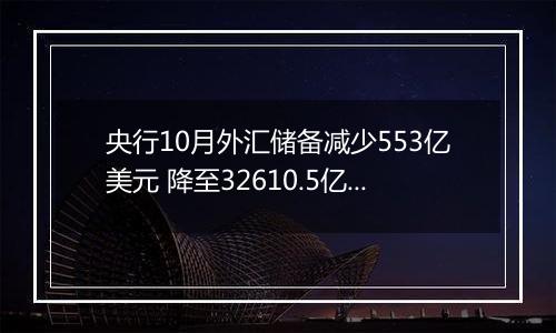 央行10月外汇储备减少553亿美元 降至32610.5亿美元