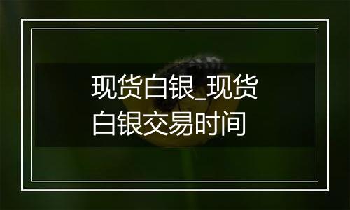 现货白银_现货白银交易时间