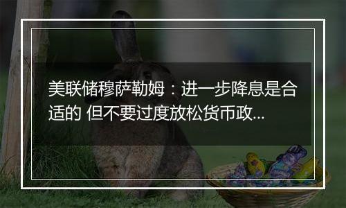 美联储穆萨勒姆：进一步降息是合适的 但不要过度放松货币政策！