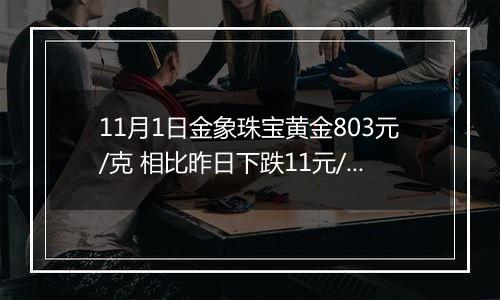 11月1日金象珠宝黄金803元/克 相比昨日下跌11元/克