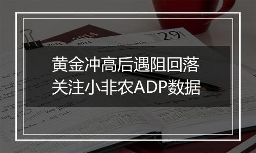 黄金冲高后遇阻回落 关注小非农ADP数据