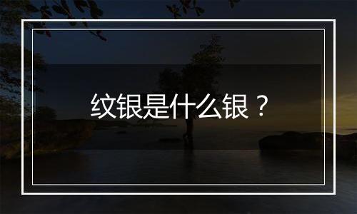 纹银是什么银？