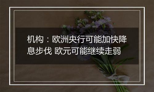 机构：欧洲央行可能加快降息步伐 欧元可能继续走弱