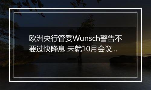 欧洲央行管委Wunsch警告不要过快降息 未就10月会议拿定主意