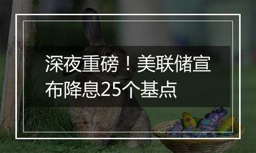 深夜重磅！美联储宣布降息25个基点