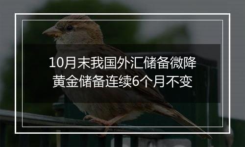 10月末我国外汇储备微降 黄金储备连续6个月不变