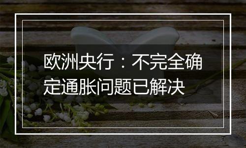 欧洲央行：不完全确定通胀问题已解决