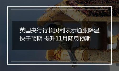 英国央行行长贝利表示通胀降温快于预期 提升11月降息预期