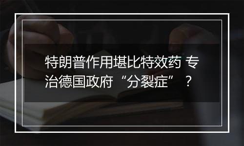 特朗普作用堪比特效药 专治德国政府“分裂症”？