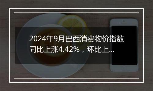 2024年9月巴西消费物价指数同比上涨4.42%，环比上涨0.44%