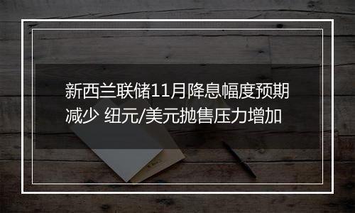 新西兰联储11月降息幅度预期减少 纽元/美元抛售压力增加