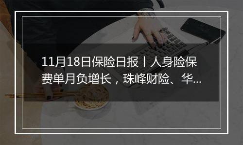 11月18日保险日报丨人身险保费单月负增长，珠峰财险、华安财险等8家险企偿付能力“亮红灯”