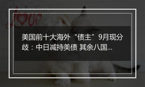 美国前十大海外“债主”9月现分歧：中日减持美债 其余八国齐增持