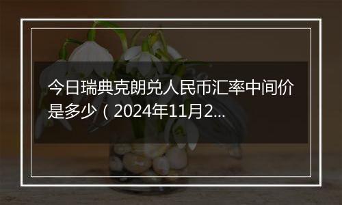 今日瑞典克朗兑人民币汇率中间价是多少（2024年11月20日）