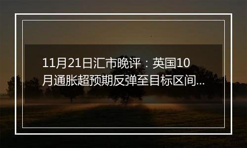 11月21日汇市晚评：英国10月通胀超预期反弹至目标区间内 英镑/美元维持在1.265附近