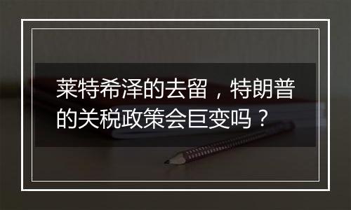 莱特希泽的去留，特朗普的关税政策会巨变吗？