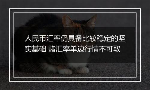 人民币汇率仍具备比较稳定的坚实基础 赌汇率单边行情不可取