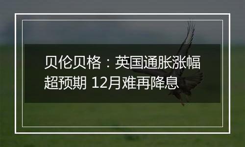 贝伦贝格：英国通胀涨幅超预期 12月难再降息