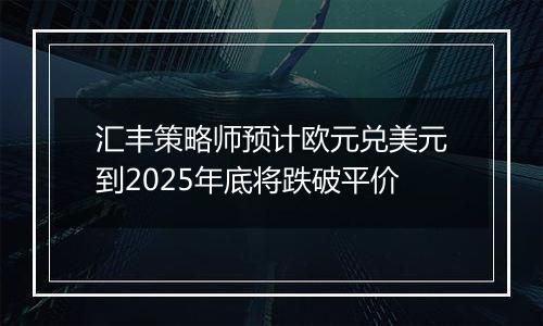 汇丰策略师预计欧元兑美元到2025年底将跌破平价