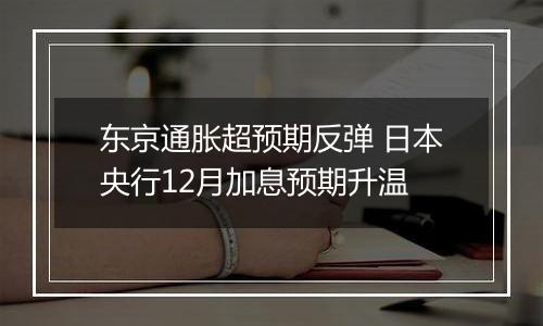 东京通胀超预期反弹 日本央行12月加息预期升温