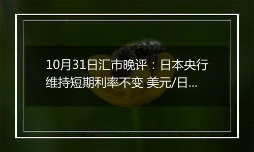 10月31日汇市晚评：日本央行维持短期利率不变 美元/日元持续承受看跌压力