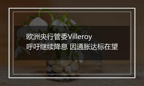 欧洲央行管委Villeroy呼吁继续降息 因通胀达标在望