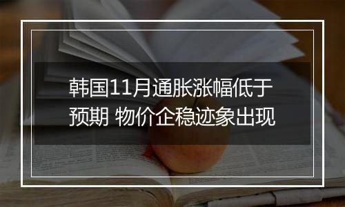 韩国11月通胀涨幅低于预期 物价企稳迹象出现