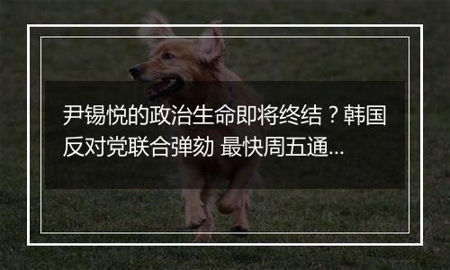 尹锡悦的政治生命即将终结？韩国反对党联合弹劾 最快周五通过表决