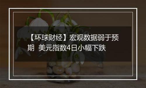 【环球财经】宏观数据弱于预期  美元指数4日小幅下跌