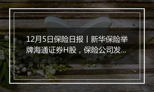 12月5日保险日报丨新华保险举牌海通证券H股，保险公司发债规模连续两年超千亿