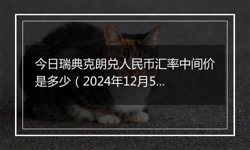 今日瑞典克朗兑人民币汇率中间价是多少（2024年12月5日）