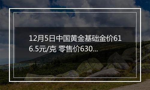 12月5日中国黄金基础金价616.5元/克 零售价630.5元/克