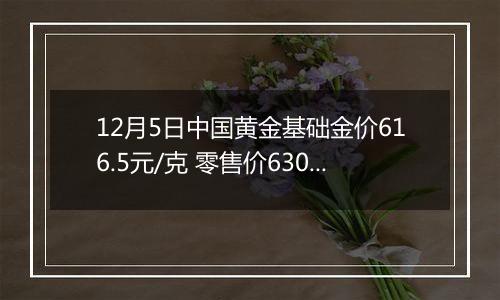 12月5日中国黄金基础金价616.5元/克 零售价630.5元/克