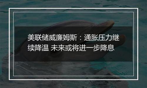 美联储威廉姆斯：通胀压力继续降温 未来或将进一步降息