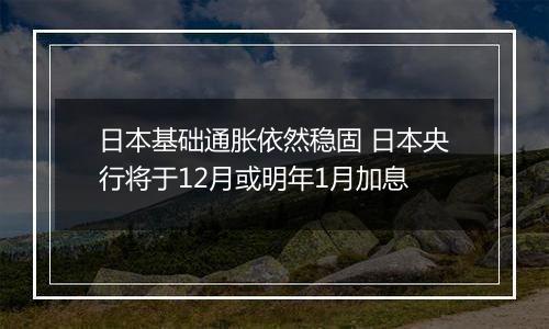 日本基础通胀依然稳固 日本央行将于12月或明年1月加息